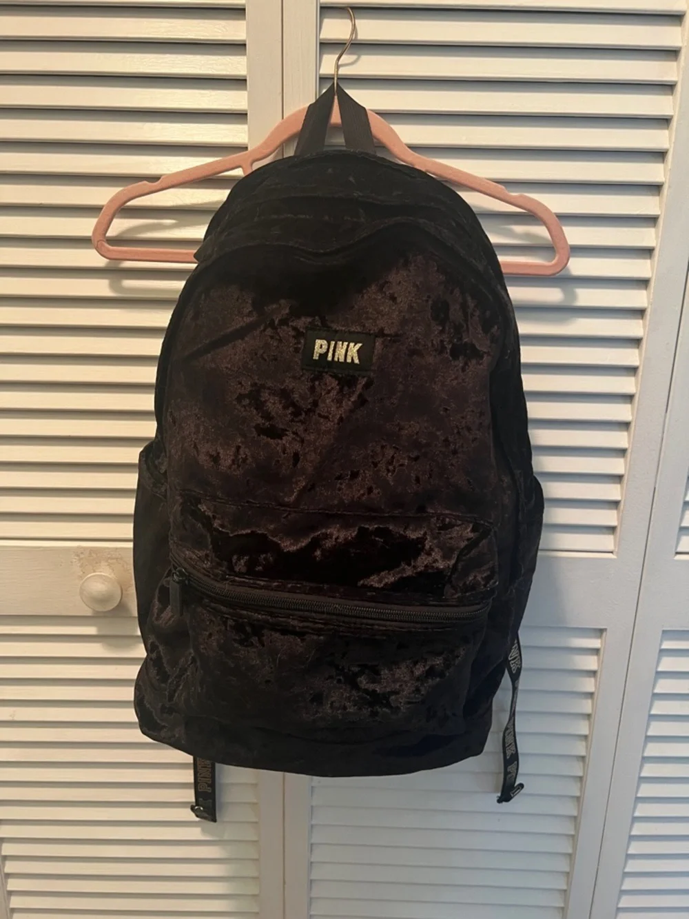 #1815**PINK Victoria's Secret Black Velvet Backpack/Stylish Everyday Unisex Bag